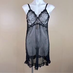 Krisline Black Stella Lace Mesh Sheer Nightgown Slip Chemise Lingerie XL New